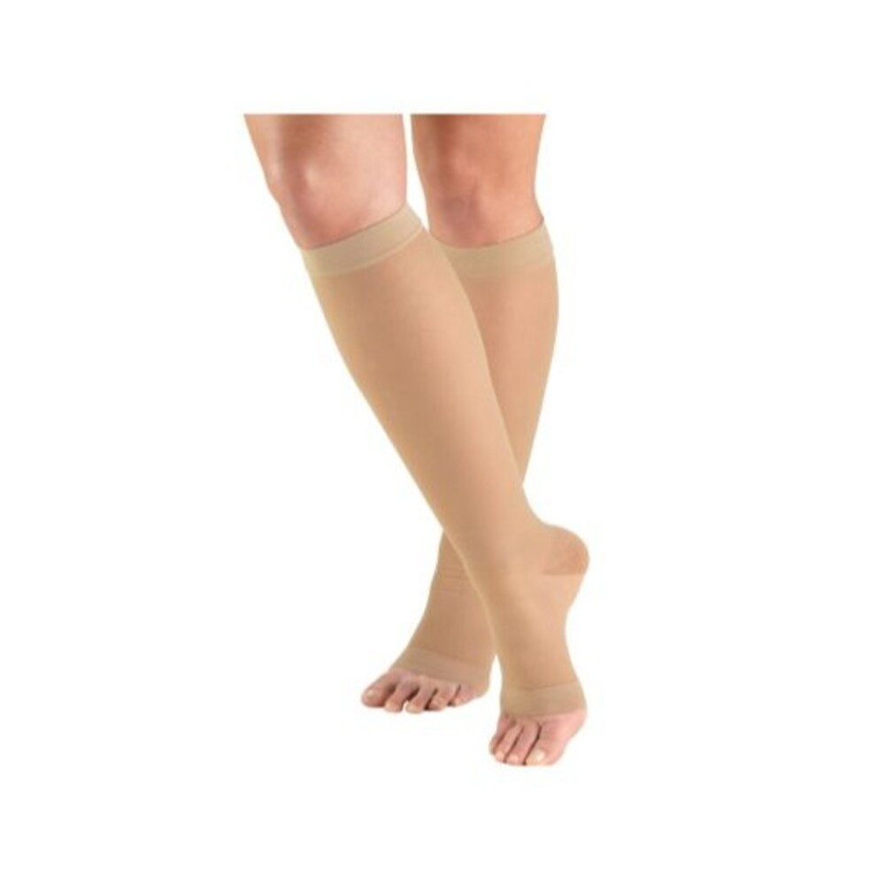 Truform 15-20 mmHg Compression Stockings, Knee High Length LARGE Open Toe Nude